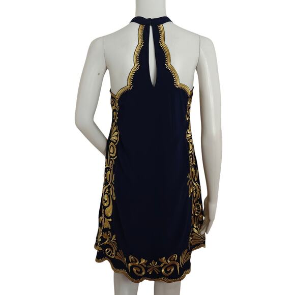 Lilly Pulitzer Quinn Halter Swing Dress Size XXS Navy Blue Gold Embroidery Lined - Picture 8 of 12